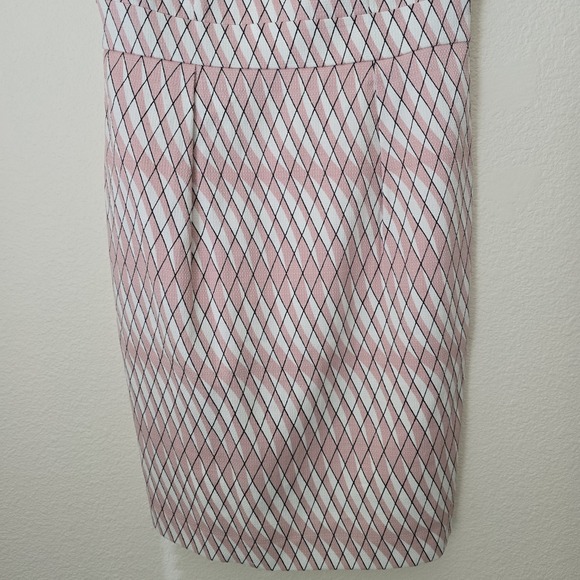 Boden Martha Sz 6A Fold‎ Sheath Pencil Dress White Pink Diamond Print Feminine - Picture 4 of 10